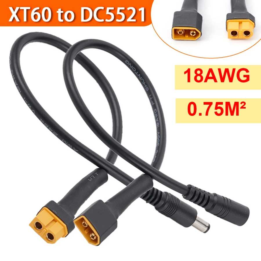 XT60 Разъем &laquo;папа&raquo; и &laquo;мама&raquo; к адаптеру кабеля питания DC5521 18AWG для кабелей-адаптеров для зарядки аккумулятора Электротехническое оборудование