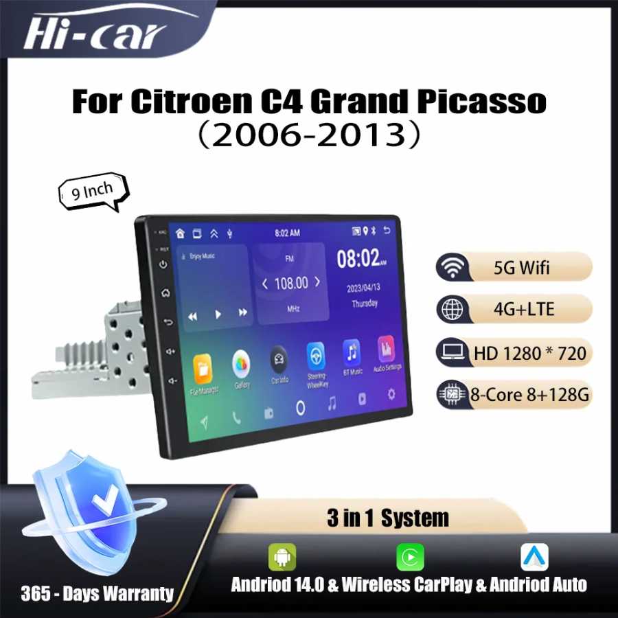 Автомобильный радиоприемник 2Din для Citroen C4 Grand Picasso 2006-2013 Wi-Fi + 4G мультимедийный видеоплеер стерео CarPlay и Android14 и Android Auto Автоэлектроника