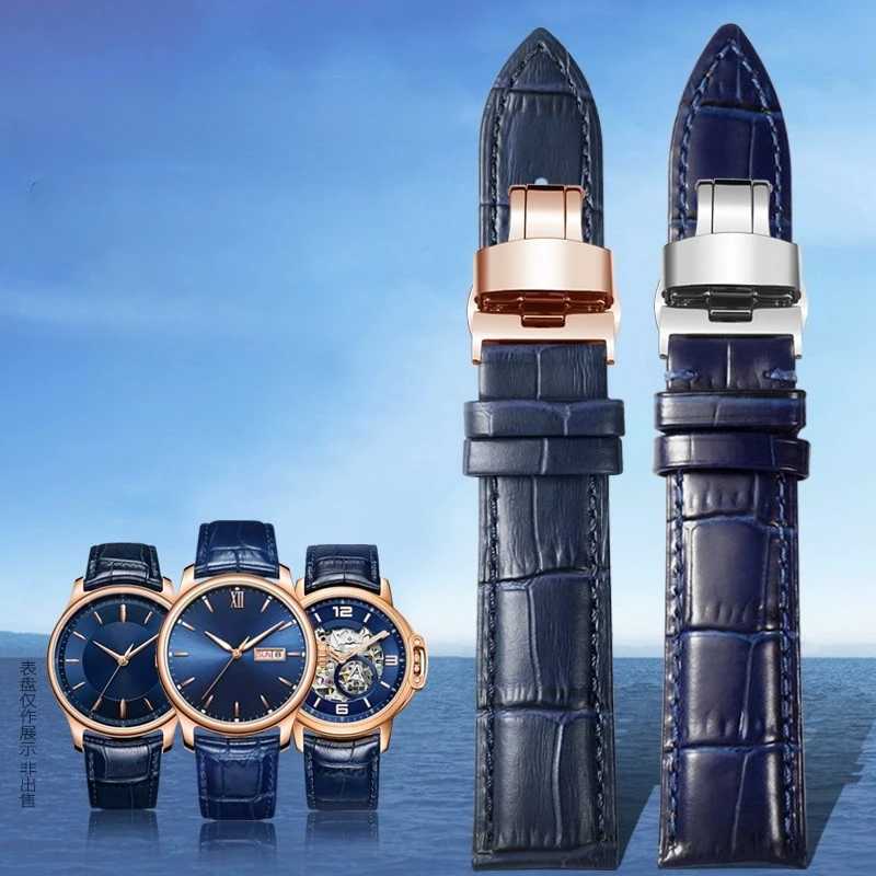 Ремешок из натуральной кожи темно-синего цвета для Citizen Seiko casio omega ремешок 14 16 18 19 20 мм 21 мм 22 мм 23 мм Мужские женские часы браслет Аксессуары для часов