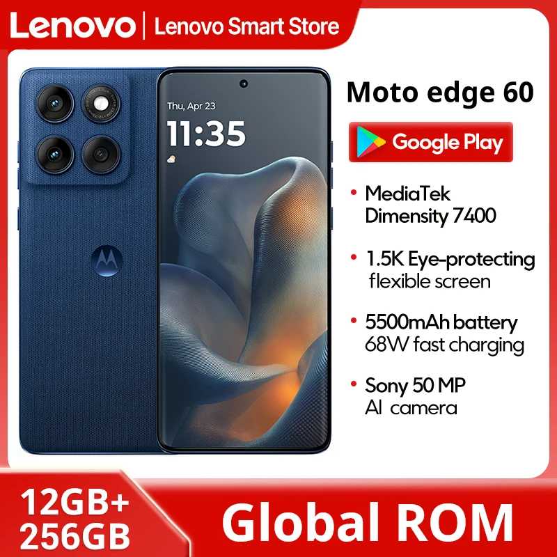 Смартфон Motorola MOTO edge 60 5G с оригинальной глобальной прошивкой, 6,7-дюймовым POLED-дисплеем с разрешением 1,5K и частотой обновления 120 Гц, процессором MediaTek Dimensity 7400 и защитой IP68. Мобильные телефоны
