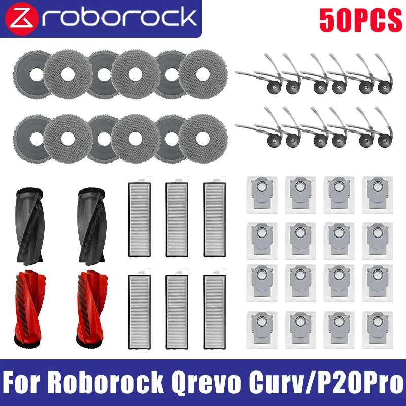 Roborock Qrevo Curv Робот-пылесос Аксессуары Основный ролик Боковая щетка Hepa-фильтр Швабра Ткань Мешок для пыли Замена деталей 