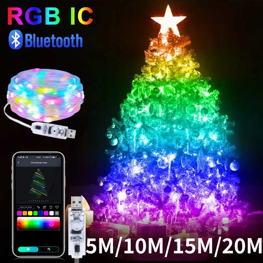 5 м/10 м/15 м/20 м RGBIC USB Sting Light Bluetooth приложение DIY светодиодные гирлянды украшения для Рождества, свадьбы, дня рождения Праздничное освещение