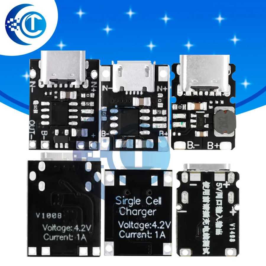 Портативный модуль зарядного устройства DIY (сделай сам) - Mini TP4056 1A Micro Type-C для аккумуляторов 18650 Активные компоненты