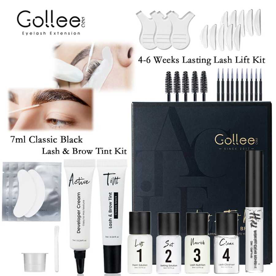 Набор для перманентной завивки ресниц и бровей Gollee Lash and Brow Tinting Perm Kit Black Natural, инструменты для макияжа, эффект завивки ресниц на 4-6 недель. Косметика