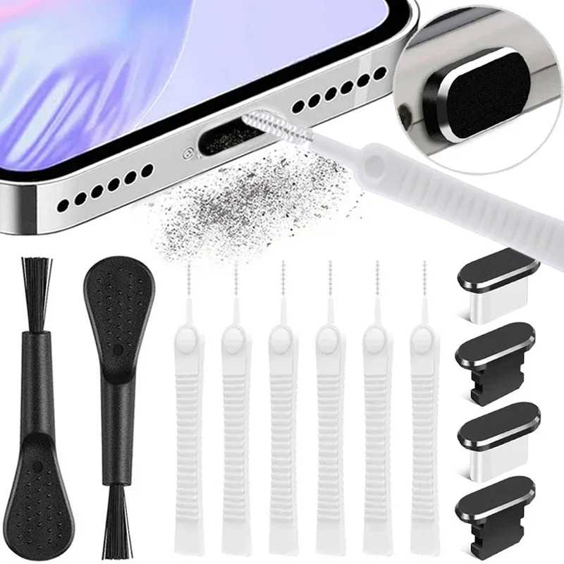 Металлическая заглушка USB-C для защиты порта зарядки iPhone 17, 16, 15 Pro, 13, Samsung, Xiaomi, Android + набор для чистки (щетка) Украшения для мобильных телефонов