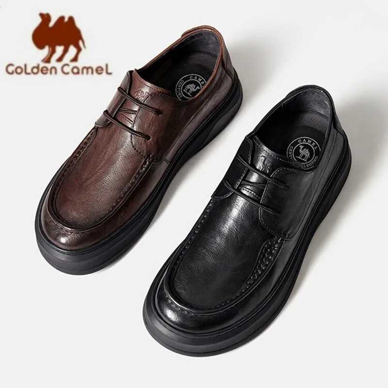 Мужские модельные туфли GOLDEN CAMEL, кожаные повседневные деловые деловые туфли для мужчин, удобные лоферы с мягкой подошвой для среднего возраста, свободные завязки Мужская обувь