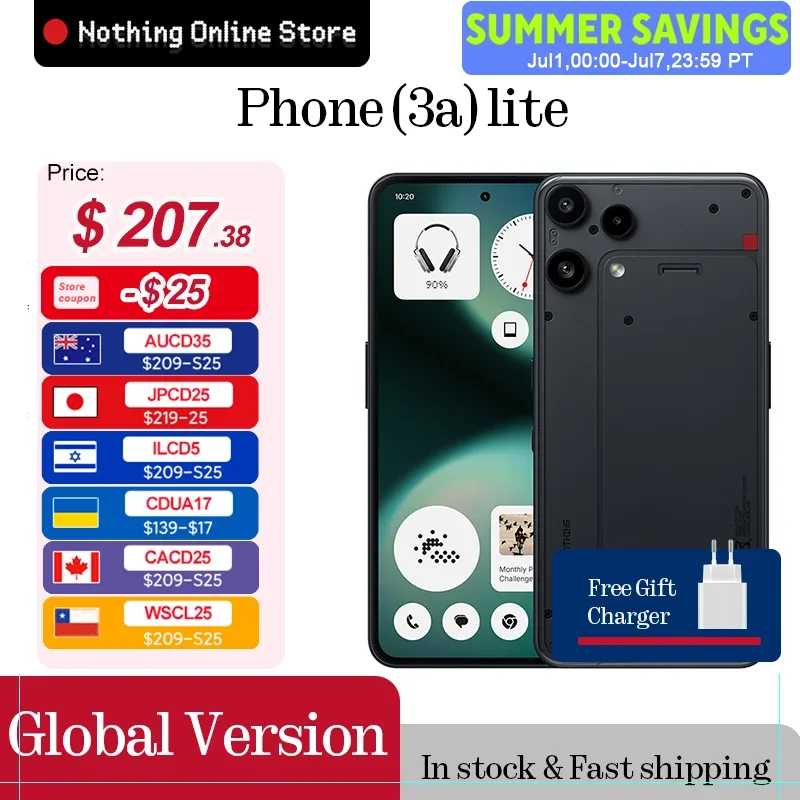 В наличии Nothing Phone (3a) lite Global Version MediaTek Dimensity 7300 Pro5G 6.77 AMOLED 120 Гц 5000 мАч 50 МП Camare Мобильные телефоны