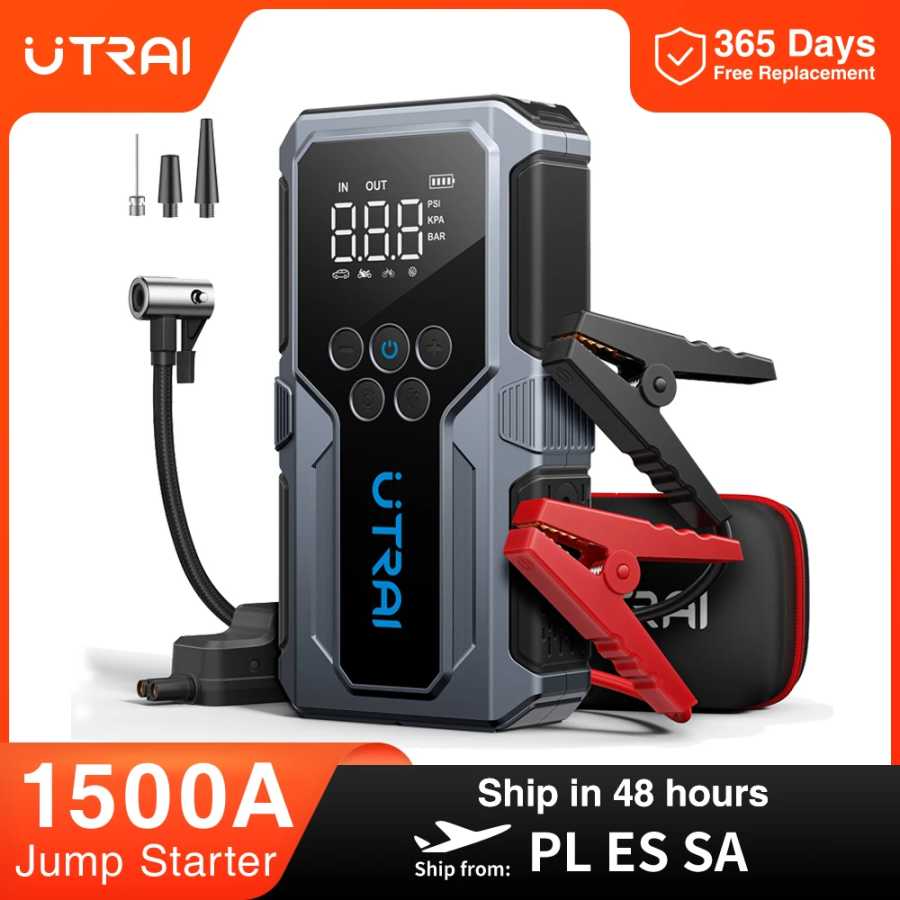 UTRAI 1500A Автомобильный стартер Power Bank Портативный воздушный насос 150PSI Автомобильный аккумулятор Аварийные усилители Пусковое устройство Автомобильный стартер 2024 Автоэлектроника
