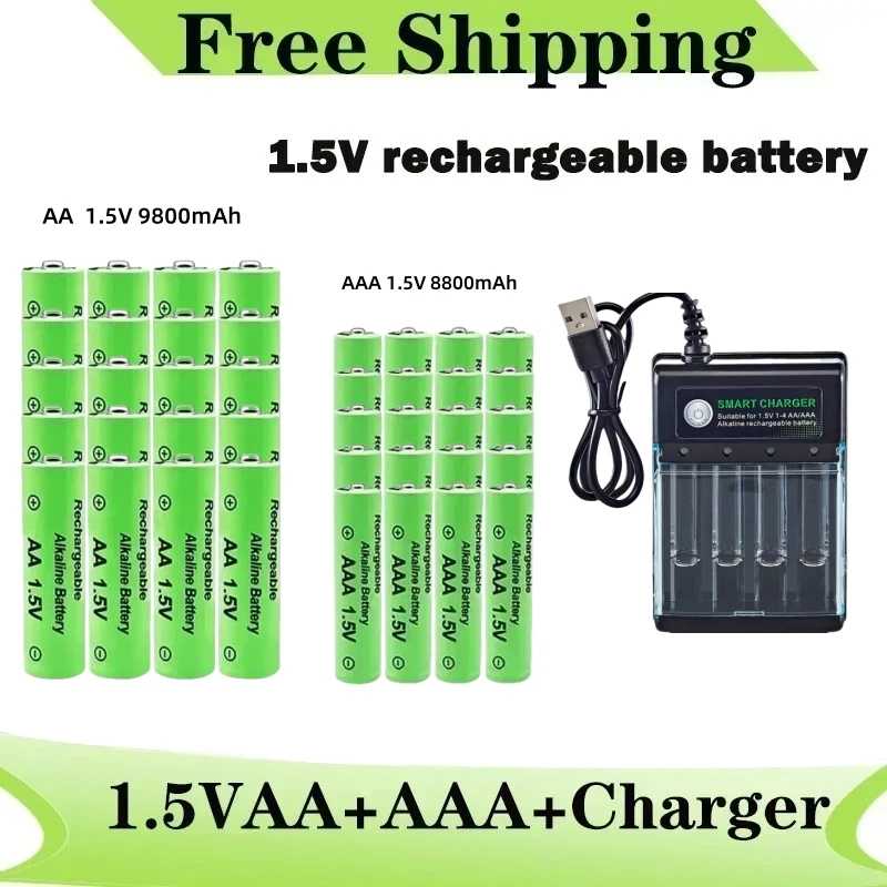Оригинальная аккумуляторная батарея 1,5 В AA 9800 мАч + AAA 8800 мАч + зарядное устройство для компьютерных часов, радио, видеоигр, цифровая камера AA AAA Аксессуары и запчасти
