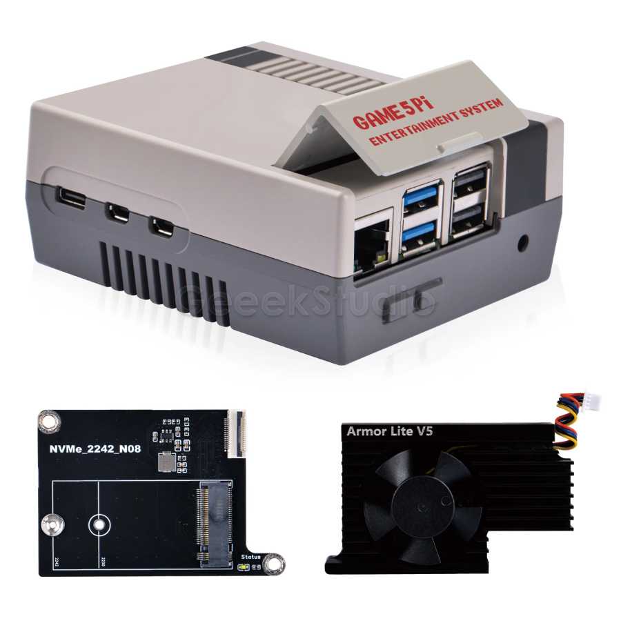 Корпус GAME5PI с платой M.2 NVME PCIE (N08), радиатор корпуса ABS для Raspberry Pi 5 Компьютерные комплектующие