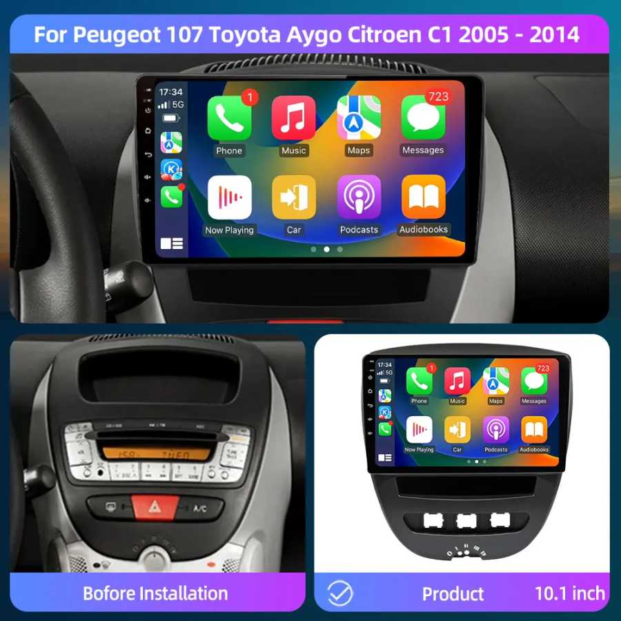 Фотография №4 товара Автомобильный мультимедийный плеер Android 16 2 Din для Peugeot 107