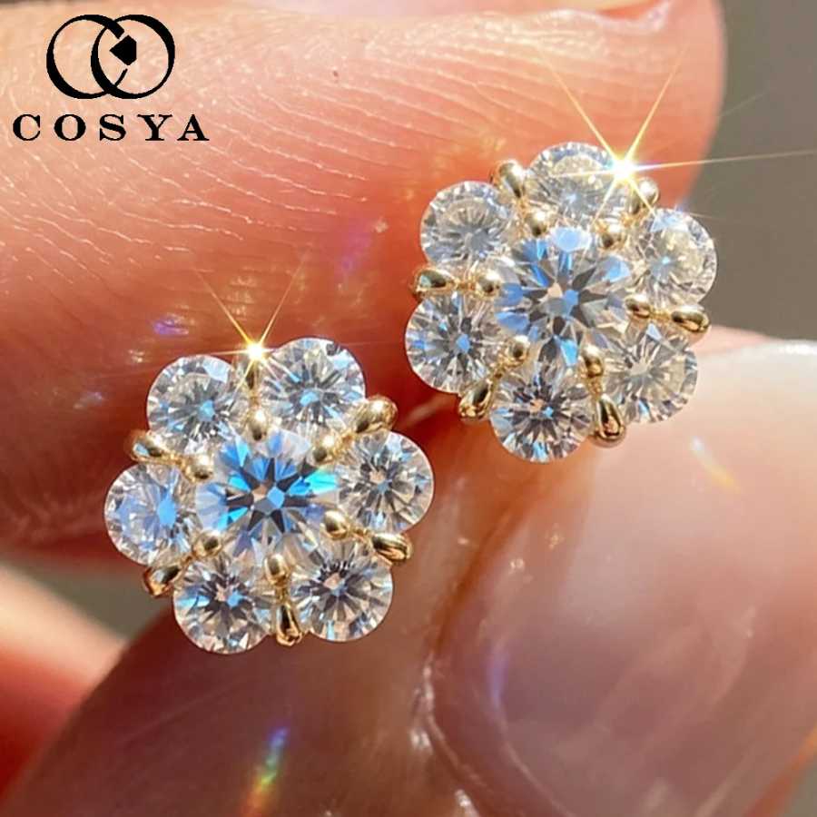 Серьги-гвоздики COSYA с муассанитом для женщин, серебро S925, покрытие 18-каратным золотом, цвет D, VVS1, лабораторные бриллианты, свадебные изысканные сверкающие украшения Ювелирные изделия