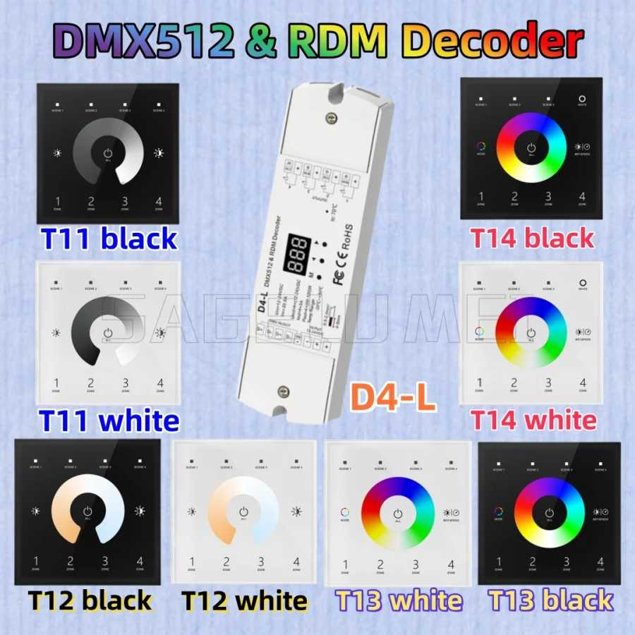 Skydance D4-L T11/T12/T13/T14 4-зонный одноцветный двухцветный настенный сенсорный контроллер DMX DMX512 RF 2,4 ГГц 100-240 В переменного тока Аксессуары для освещения