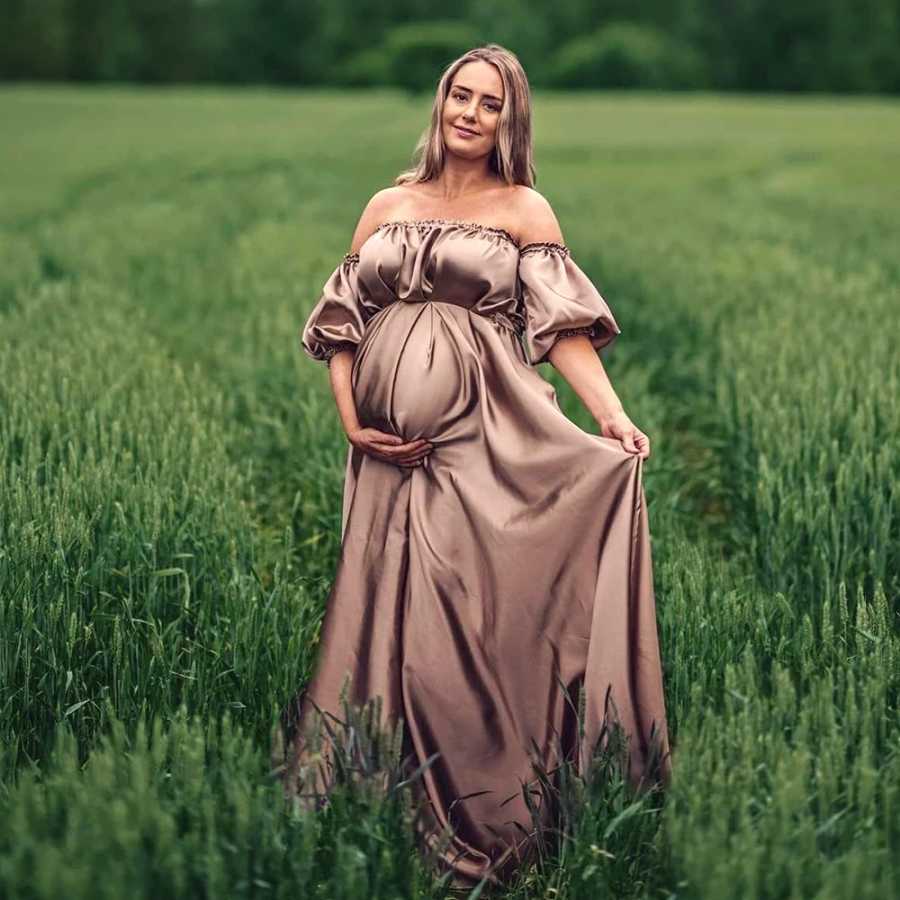 Фотография №1 товара Элегантные платья для фотосессий беременных в стиле бохо из атласа