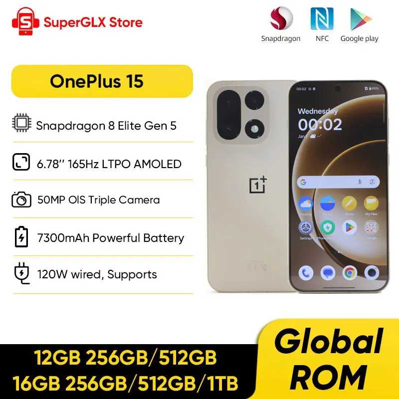 Китайская версия смартфона OnePlus 15, разблокированный, 5G, Snapdragon 8 Elite Gen 5, экран 6.78'' 165 Гц, камера 50 МП, аккумулятор 7300 мАч, NFC Мобильные телефоны