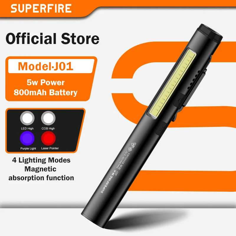 SUPERFIRE J01 Перезаряжаемый магнитный рабочий фонарь 2025, супер яркий водонепроницаемый мини-фонарик для ремонта и обслуживания Портативное освещение