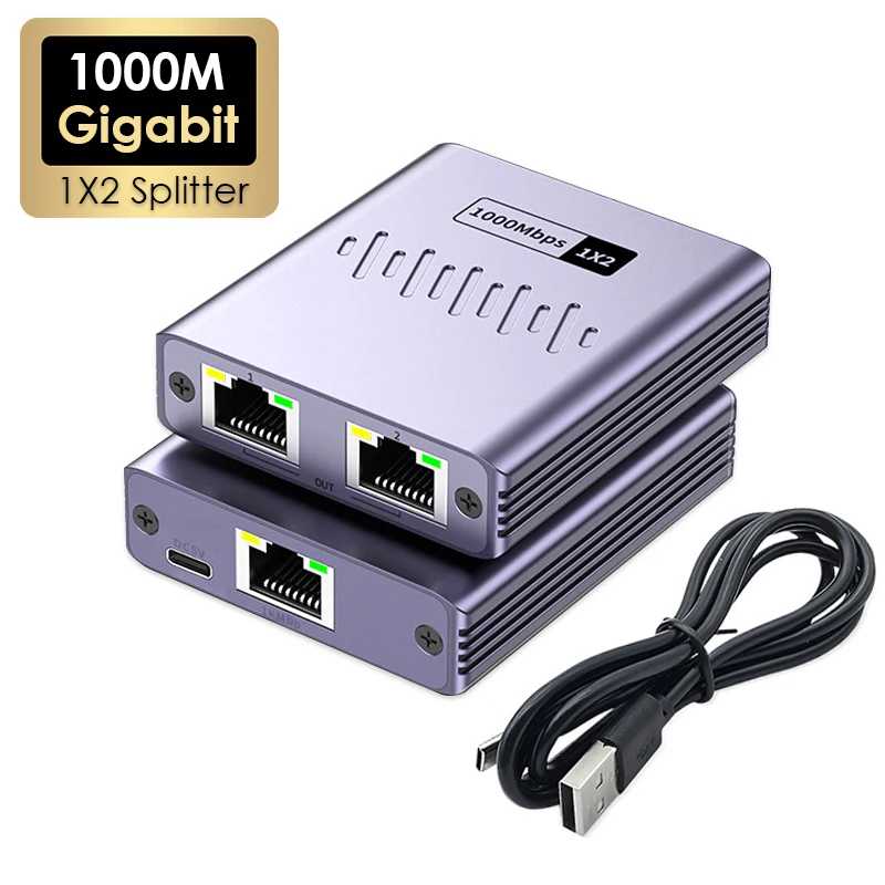 Гигабитный сетевой сплиттер 1x2, 1000 Мбит/с, 1 на 2 выхода, адаптер RJ45 LAN Ethernet, сетевой коннектор 1G 1000M, одновременная работа онлайн Компьютерная периферия