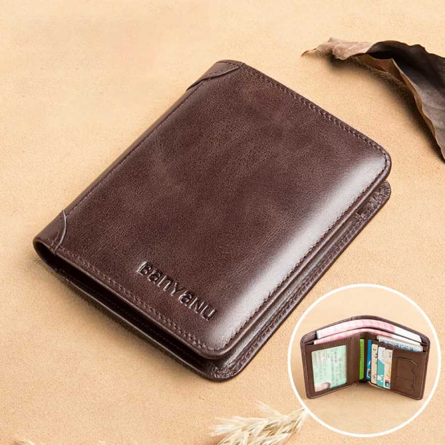 Кошелек RFID из искусственной кожи, мужские тонкие вертикальные кошельки, черный тонкий короткий держатель для кредитных карт, минималистичный мужской коричневый мешок для денег Кошельки и визитницы