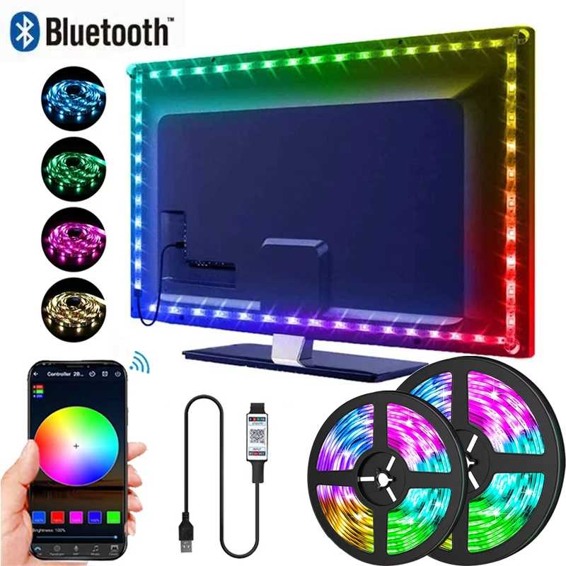 Светодиодная лента RGB 5050 с управлением через приложение, подсветка для телевизора, гибкая лента, USB 5В, светодиодная лента для декора игровой комнаты на ПК Светодиодная подсветка