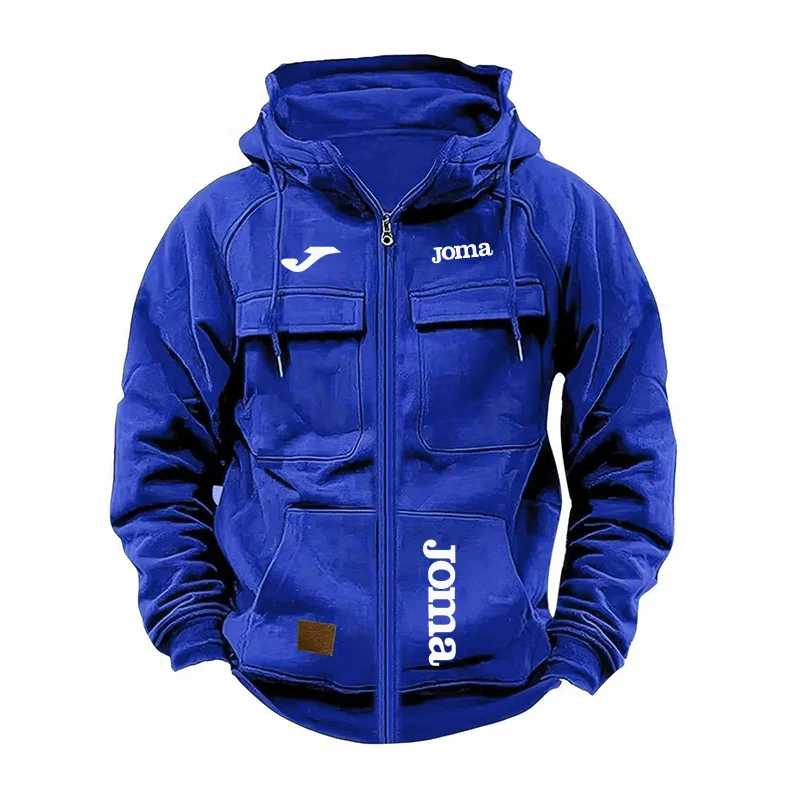 Joma Мужская свободная куртка с капюшоном на флисовой подкладке и несколькими карманами в стиле ретро, американский стиль, весна-осень-зима, повседневная верхняя одежда Пальто и куртки