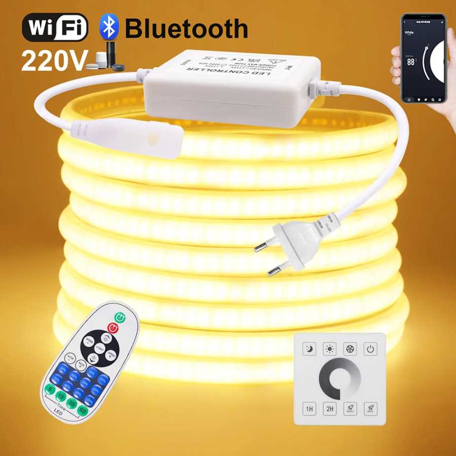 Настенный Touch COB Светодиодная неоновая лента Wi-Fi Bluetooth 23key Пульт дистанционного управления 220 В Диммер Комплект питания 5 м 10 м 20 м 40 м 0,5 м 240 светодиодов/м Гибкий Светодиодная подсветка