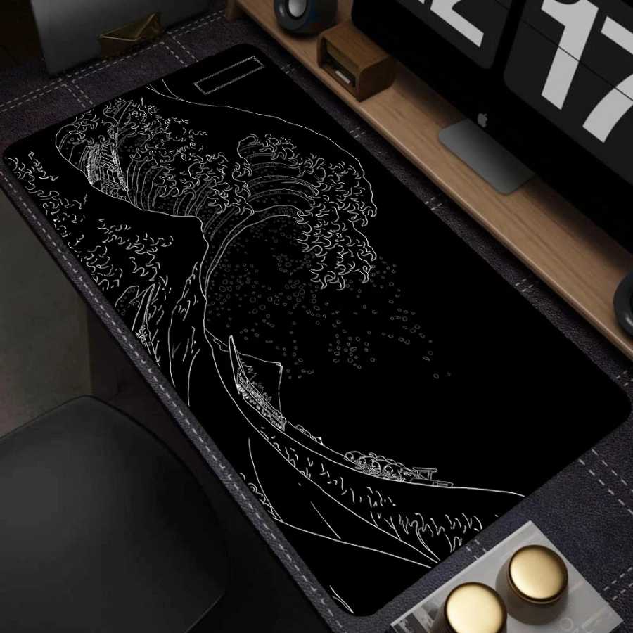 Коврик для мыши Gamer Black Great Wave Art Коврик для мыши XXL Механический коврик для клавиатуры Нескользящий ковер Большие коврики для мыши из натурального каучука 900x400 Компьютерная периферия