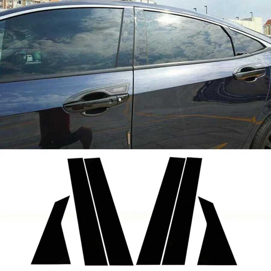 6 шт., автомобильные аксессуары для Honda Civic 10, 2016, 2017, 2018, 2019, 2020, глянцевые черные столбики для дверей и окон, комплект обшивки, Новинка Детали экстерьера