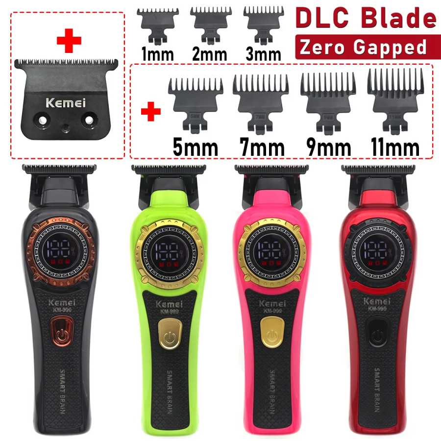 Kemei KM-999 триммер для волос для мужчин DLC T-Blade Zero Gapped светодиодный дисплей беспроводной USB профессиональная машинка для стрижки волос финишная машина Техника для красоты