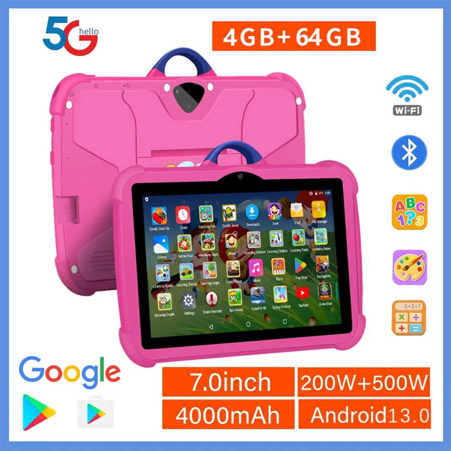 Новые детские планшеты 5G WiFi 7 дюймов, Google Learning Education, четырехъядерный процессор, 4 ГБ ОЗУ, 64 ГБ ПЗУ, недорогой, простой, любимый детьми планшетный ПК Планшеты