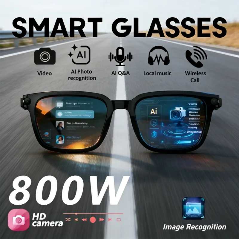 Новые умные AI-очки 2026 года с камерой 800W, HD фото- и видеосъемкой, голосовыми вызовами, переводом, водонепроницаемые, Bluetooth, AI-очки для мотоциклистов Мотоцикл оборудования