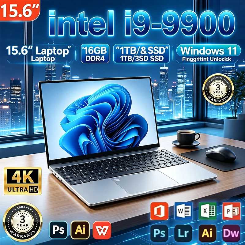Новый ультратонкий ноутбук Intel N3700, 15.6 дюймов, 16 ГБ ОЗУ, 2 ТБ SSD, игровой ПК, дисплей 1920*1080, компьютер для офиса и учебы, Windows 11 Pro Комплект компьютера и офиса