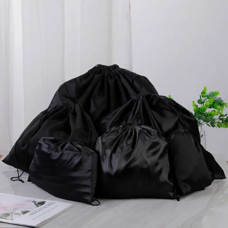 Фотография №3 товара S/M/L/XL/XXL Черный шелковый материал Сумка для хранения на шнурке Обувь