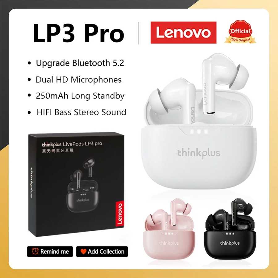 Оригинальные наушники Lenovo Lp3 Pro TWS, беспроводные наушники Bluetooth 5,3, HIFI, звук с шумоподавлением, HD-наушники с низкой задержкой для звонков Портативное аудио и видео