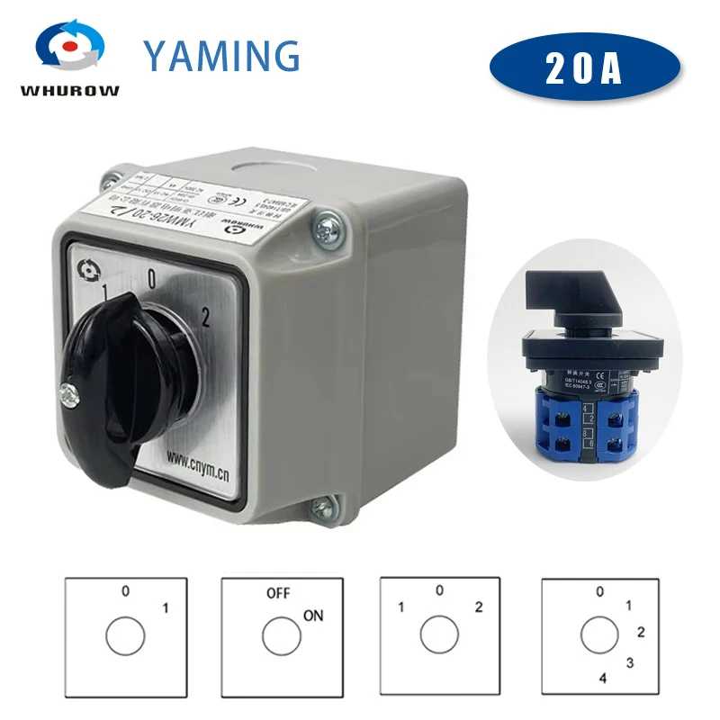 Роторный поворотный главный выключатель Yaming Electric LW26 YMW26-20/2M с водонепроницаемым корпусом IP65, 20А, 2 полюса Управление промышленной автоматизацией и аксессуары