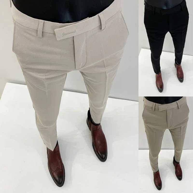 Фотография №3 товара Мужской костюм Брюки Формальные брюки Pantalone Hombre Стрейч Тонкий однотонный
