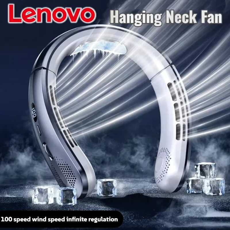 Фотография №1 товара Портативный бесшумный вентилятор на шею Lenovo 8000 мАч с LED-дисплеем,