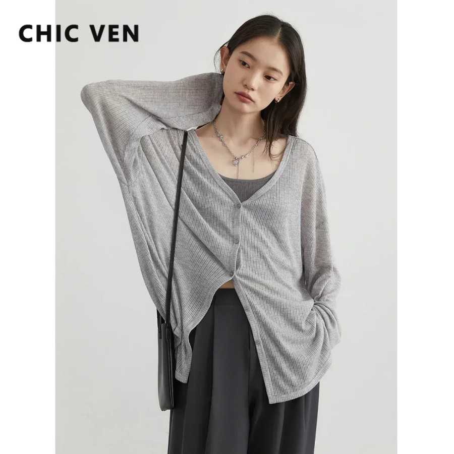 Женский кардиган CHIC VEN: Новая модель с V-образным вырезом, длинными рукавами, защитой от солнца. Женская кофта/джемпер. Весна-Лето 2026. Свитеры и джемперы