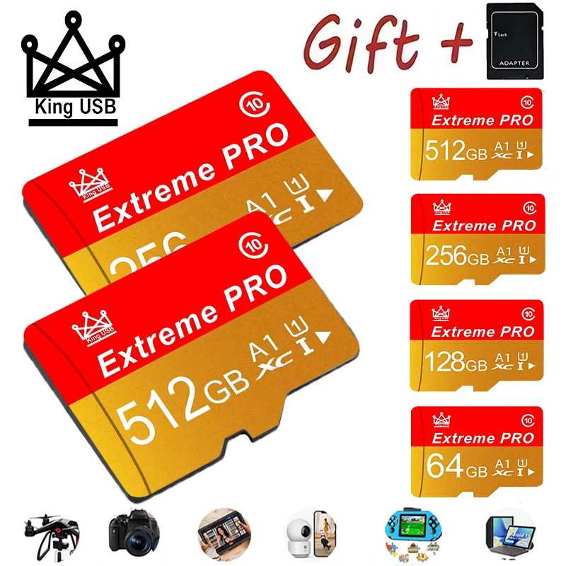 Карты памяти и карты Micro SD (TF) Compact 16ГБ/32ГБ/64ГБ/512ГБ для камер Gopro и дронов, усиленные, для интенсивного использования Хранение данных