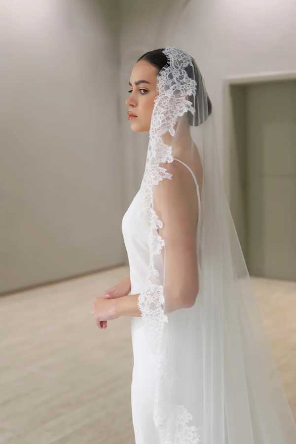 Кружевная фата Mantilla, одноярусная фата с кружевной отделкой, длинная свадебная фата в соборе Свадебные аксессуары