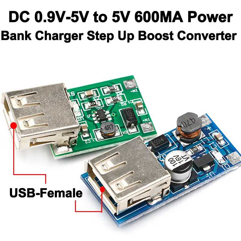 Модуль повышающего преобразователя напряжения DC 0.9V-5V в 5V 600MA для зарядки Power Bank, с выходом USB и схемой зарядки Электрика