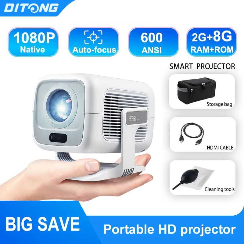 Проектор DITONG X3Plus HD с поддержкой 1080P и 4K, WIFI6, BT5.4, Android, мини-портативный LED-проектор для домашнего кинотеатра ТВ, аудио- и видеотехника