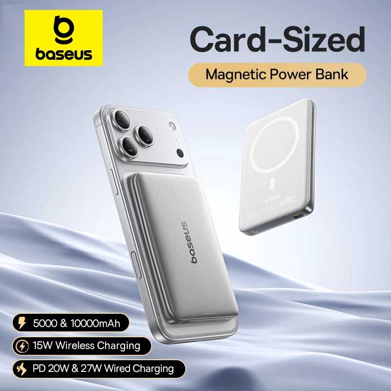 CCC Baseus 10000 мАч Магнитный Power Bank PD 27 Вт, 5000 мАч Магнитный Power Bank PD 20 Вт Powerbank размером карты для iPhone 17 Samsung Аксессуары для мобильных телефонов