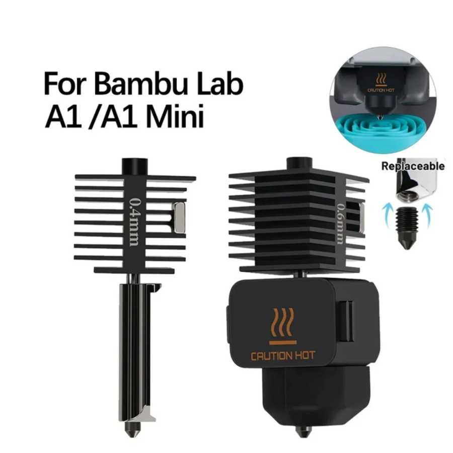 Комплект хотэнда для Bambu Lab A1/A1 Mini/A2L: высокоскоростная сборка хотэнда с соплами из закаленной стали 0.2/0.4/0.6/0.8 мм, запчасть для 3D-принтера 3D-печать