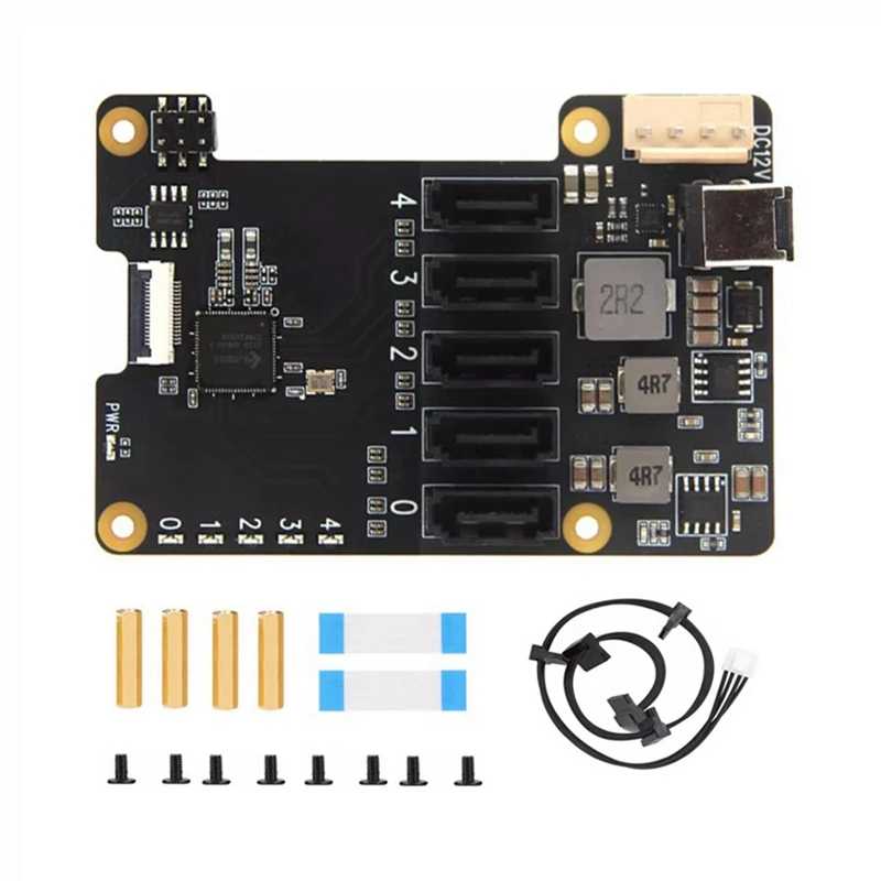 X1009 Pcie до 5-портового SATA Shield HDD Плата расширения SATA3.0 Плата расширения для Raspberry Pi 5-AU32 Компьютерные комплектующие