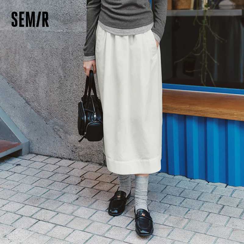 Юбка Semir женская 2025: Новая весенняя модель с эластичной талией, однотонная, универсальная, прикрывающая бедра, А-силуэт, фасон &laquo;зонтик&raquo; Юбки