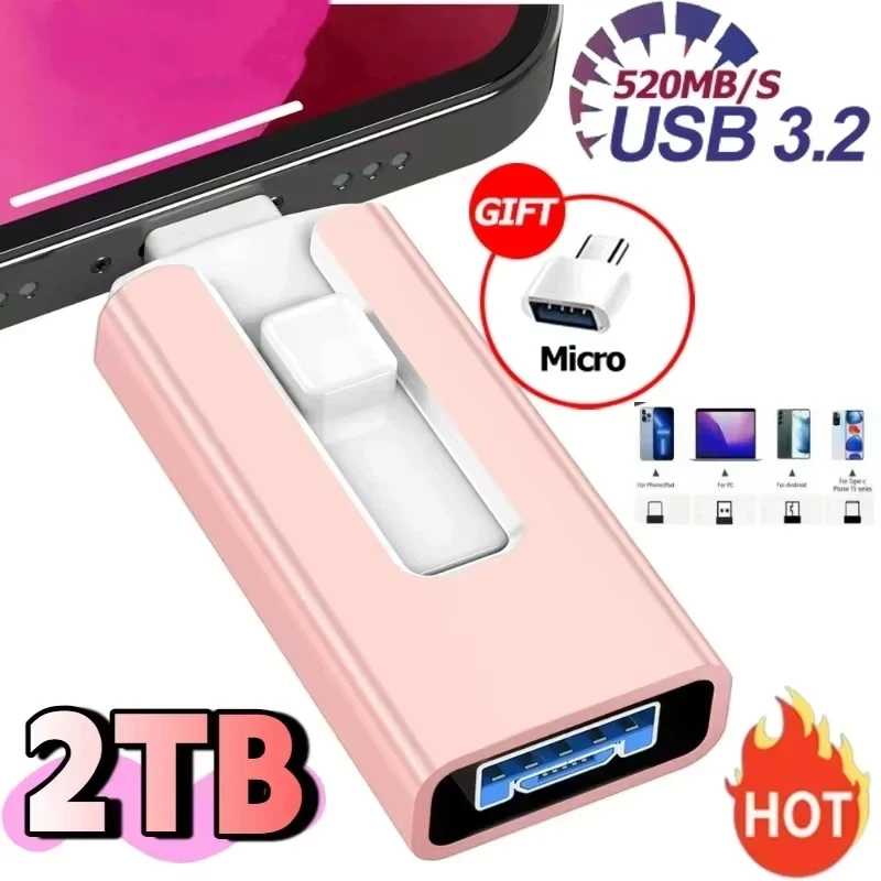 Новый флэш-накопитель 4 в 1 OTG 512 ГБ 256 ГБ для iPhone USB 3.0 2 ТБ 1T Android TYPE-C PenDrive Mobile Micro USB Memory Stick Drive бесплатно Автоэлектроника