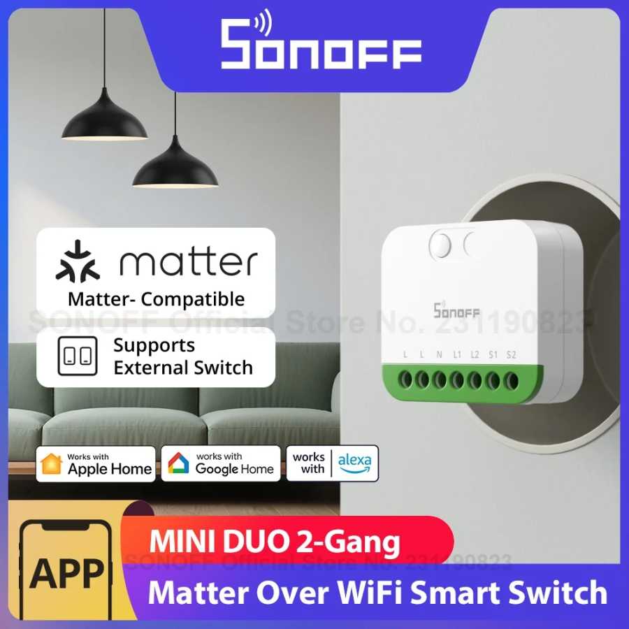 SONOFF MINI DUO 2-Gang Matter через Wi-Fi, умный переключатель MINI-2GS, управление двойной загрузкой, съемный релейный режим, работает с Alexa Google Home 