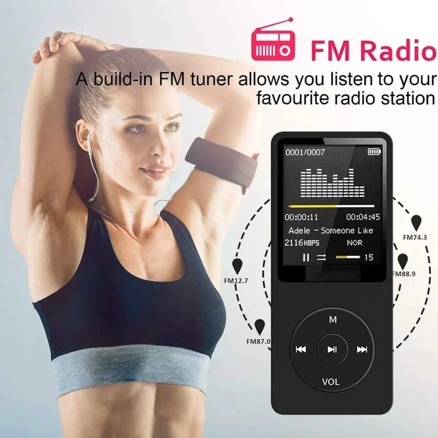 Фотография №3 товара Bluetooth-совместимый MP3-плеер, портативный FM-радиоприемник, ультратонкий, для студентов, для занятий спортом,