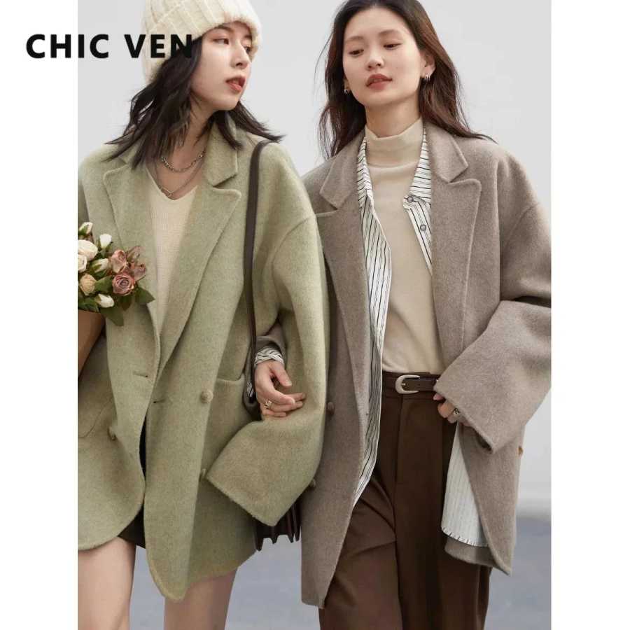 Женские шерстяные пальто CHIC VEN, свободные повседневные двубортные двубортные куртки в стиле ретро, офисная женская верхняя одежда, осень-зима 2026 Пальто и куртки
