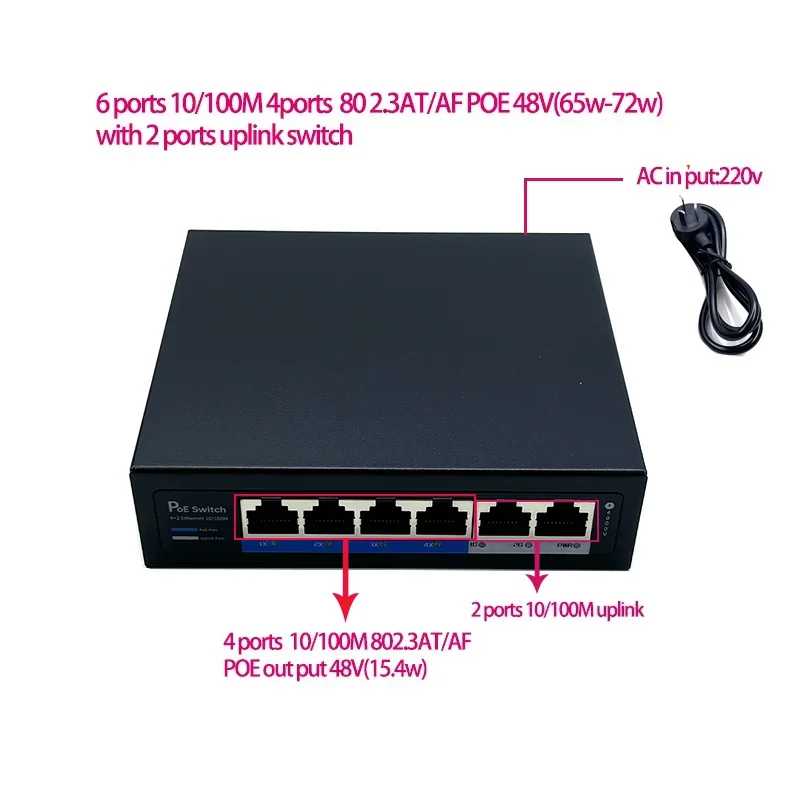 ANDDEAR пассивный 5-портовый коммутатор Poe 48 В 4/5 + 7/8- Ethernet 10/100 Мбит/с коммутатор Poe 4-портовый питание для IP-камер видеонаблюдения Сетевое оборудование